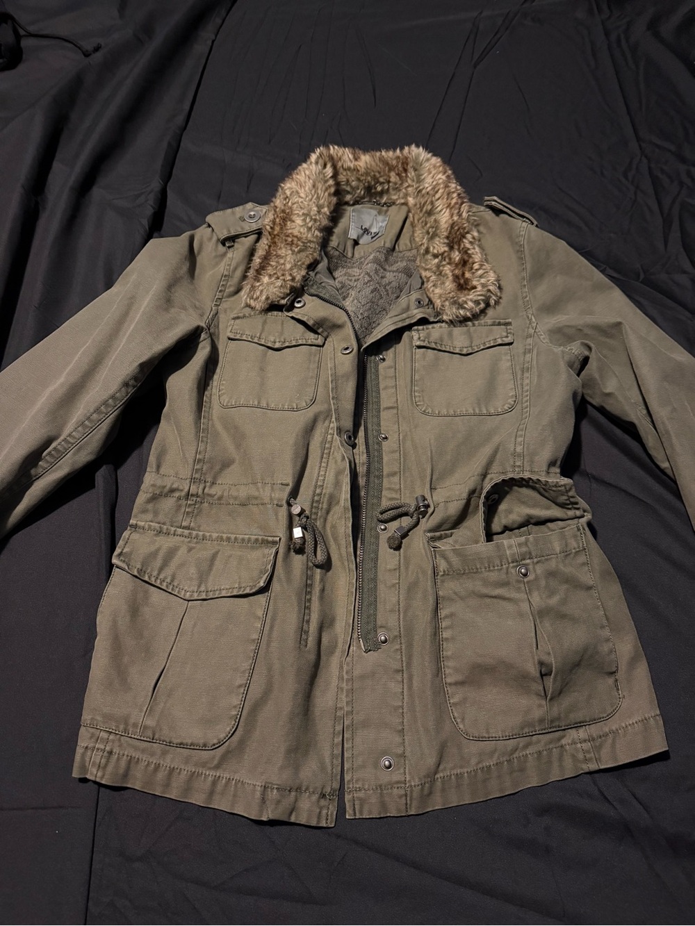 Levi's Olive Green Faux-Fur Trim Utility Jacket